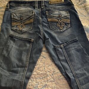 Rock Revival Blue Skinny Jeans with Embroidered Details